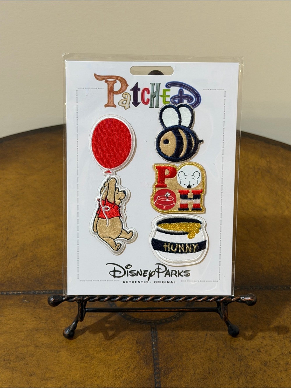 NEW DISNEY PARKS PATCHED WINNIE THE POOH, HONEY POT, POOH BEAR, BEE SET OF 4